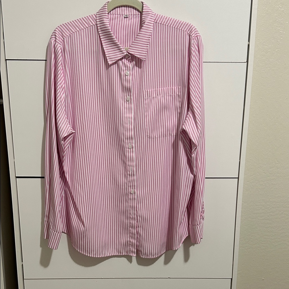 Women’s Pink Stripe Button-Down Shirt